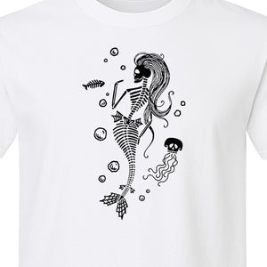 Mermaid Skeleton T-Shirt, Spooky Underwater Skelemaid Graphic for Halloween Parties and Ocean Fans