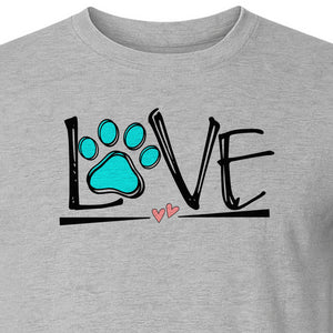 Dog Love Paw Print T-Shirt, Chalk Style Heart Graphic for Moms, Pet Owners and Animal Lovers