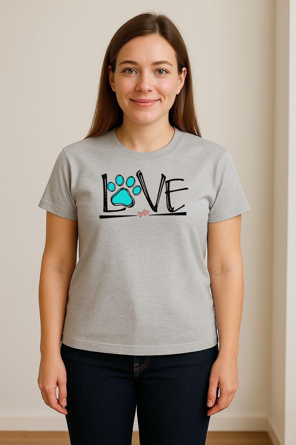 Dog Love Paw Print T-Shirt, Chalk Style Heart Graphic for Moms, Pet Owners and Animal Lovers