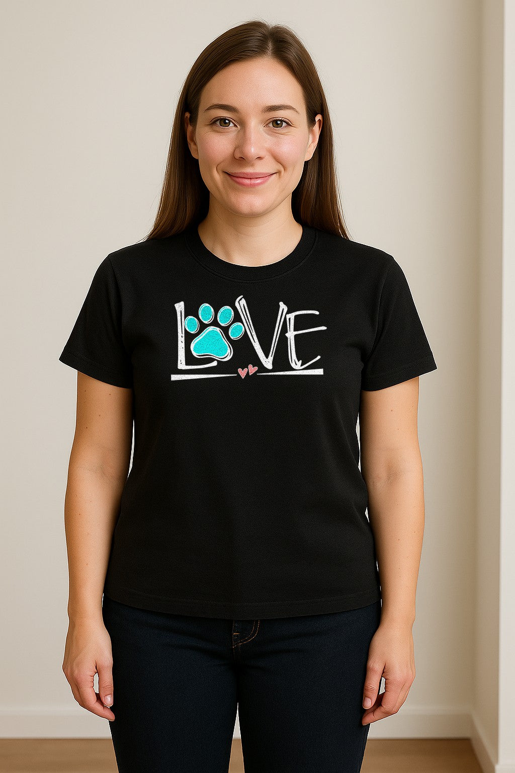 Dog Love Paw Print T-Shirt, Chalk Style Heart Graphic for Moms, Pet Owners and Animal Lovers
