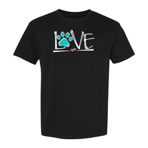 Dog Love Paw Print T-Shirt, Chalk Style Heart Graphic for Moms, Pet Owners and Animal Lovers