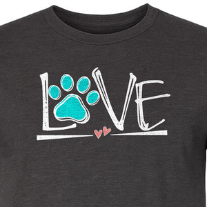 Dog Love Paw Print T-Shirt, Chalk Style Heart Graphic for Moms, Pet Owners and Animal Lovers