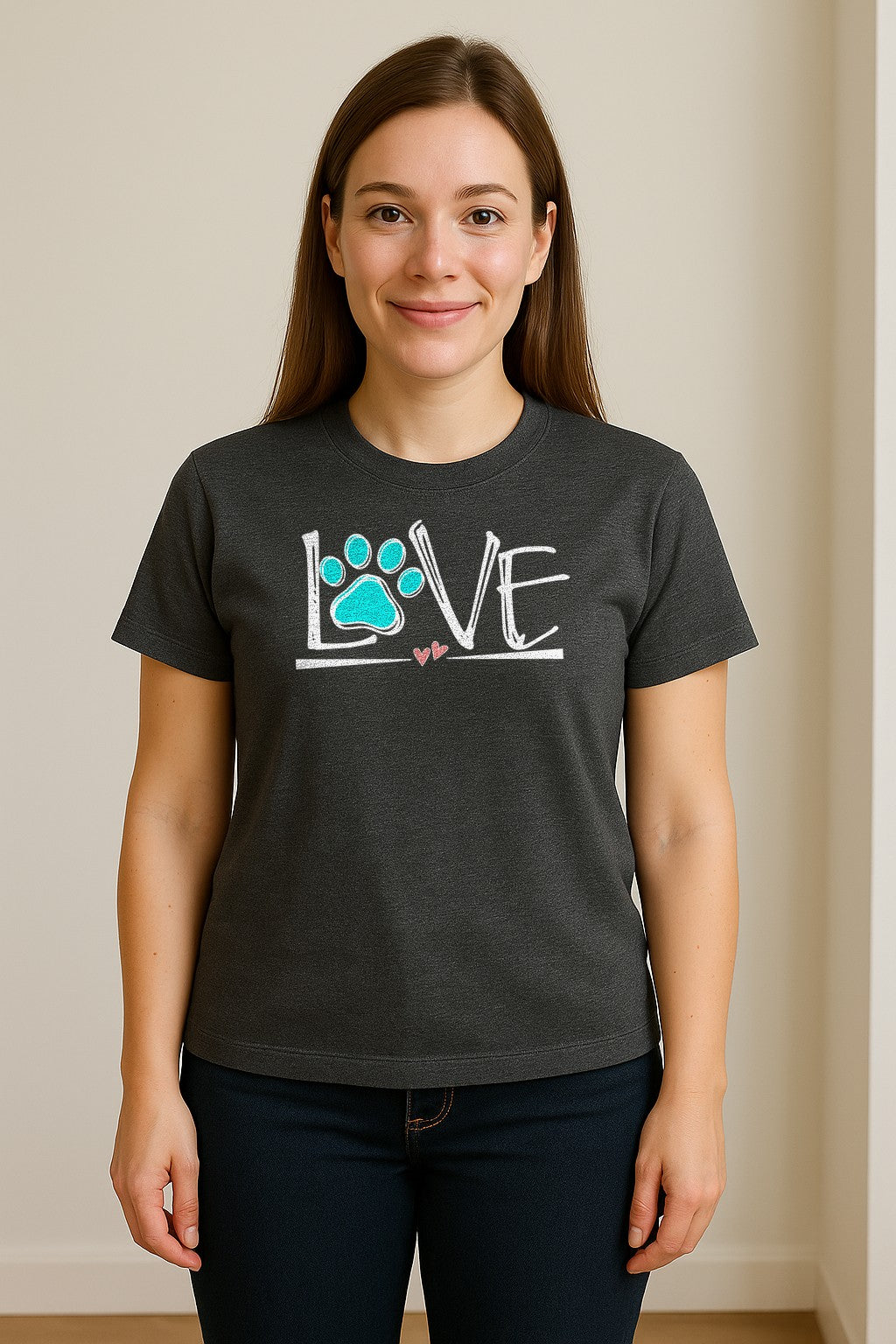 Dog Love Paw Print T-Shirt, Chalk Style Heart Graphic for Moms, Pet Owners and Animal Lovers