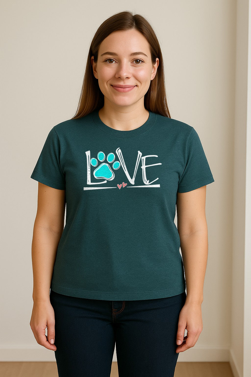 Dog Love Paw Print T-Shirt, Chalk Style Heart Graphic for Moms, Pet Owners and Animal Lovers