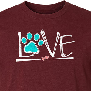Dog Love Paw Print T-Shirt, Chalk Style Heart Graphic for Moms, Pet Owners and Animal Lovers