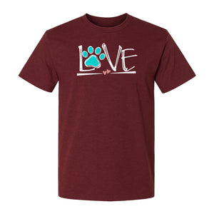 Dog Love Paw Print T-Shirt, Chalk Style Heart Graphic for Moms, Pet Owners and Animal Lovers