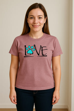 Dog Love Paw Print T-Shirt, Chalk Style Heart Graphic for Moms, Pet Owners and Animal Lovers