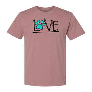 Dog Love Paw Print T-Shirt, Chalk Style Heart Graphic for Moms, Pet Owners and Animal Lovers