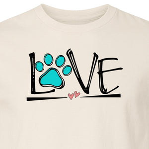 Dog Love Paw Print T-Shirt, Chalk Style Heart Graphic for Moms, Pet Owners and Animal Lovers