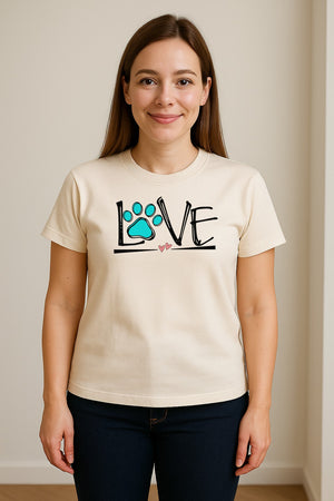 Dog Love Paw Print T-Shirt, Chalk Style Heart Graphic for Moms, Pet Owners and Animal Lovers