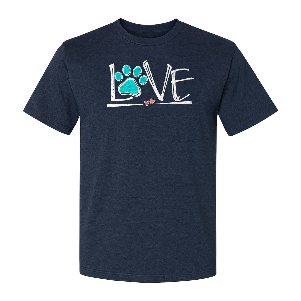 Dog Love Paw Print T-Shirt, Chalk Style Heart Graphic for Moms, Pet Owners and Animal Lovers