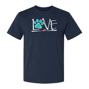 Dog Love Paw Print T-Shirt, Chalk Style Heart Graphic for Moms, Pet Owners and Animal Lovers
