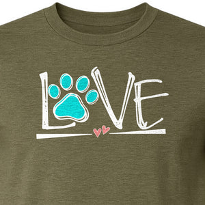 Dog Love Paw Print T-Shirt, Chalk Style Heart Graphic for Moms, Pet Owners and Animal Lovers