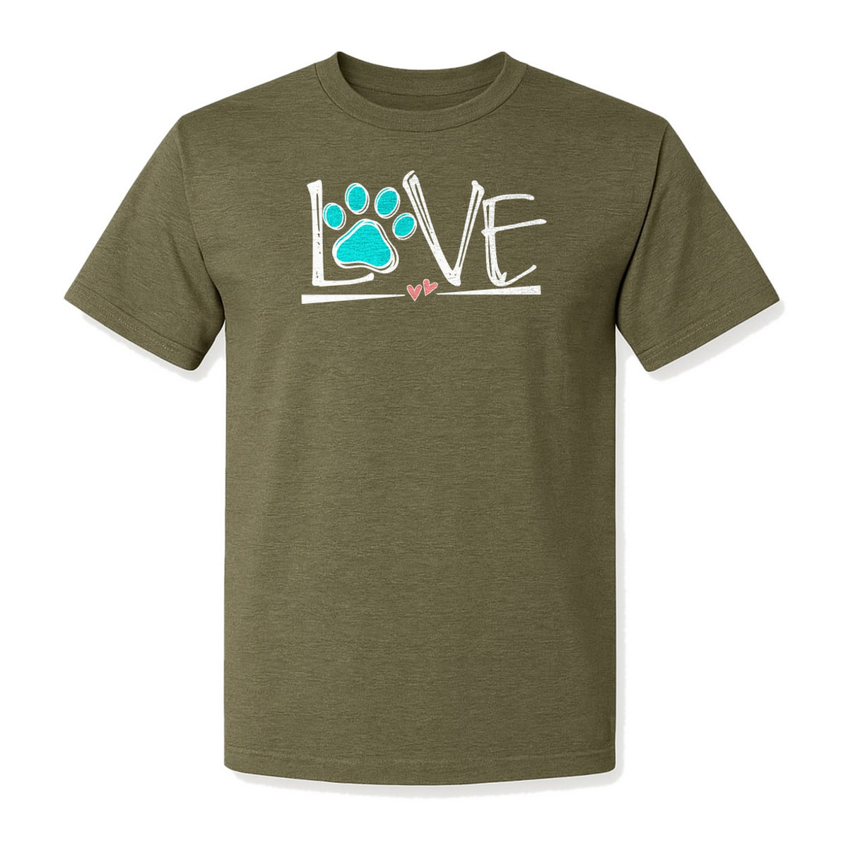 Dog Love Paw Print T-Shirt, Chalk Style Heart Graphic for Moms, Pet Owners and Animal Lovers