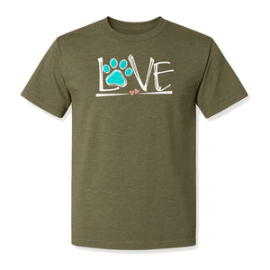 Dog Love Paw Print T-Shirt, Chalk Style Heart Graphic for Moms, Pet Owners and Animal Lovers