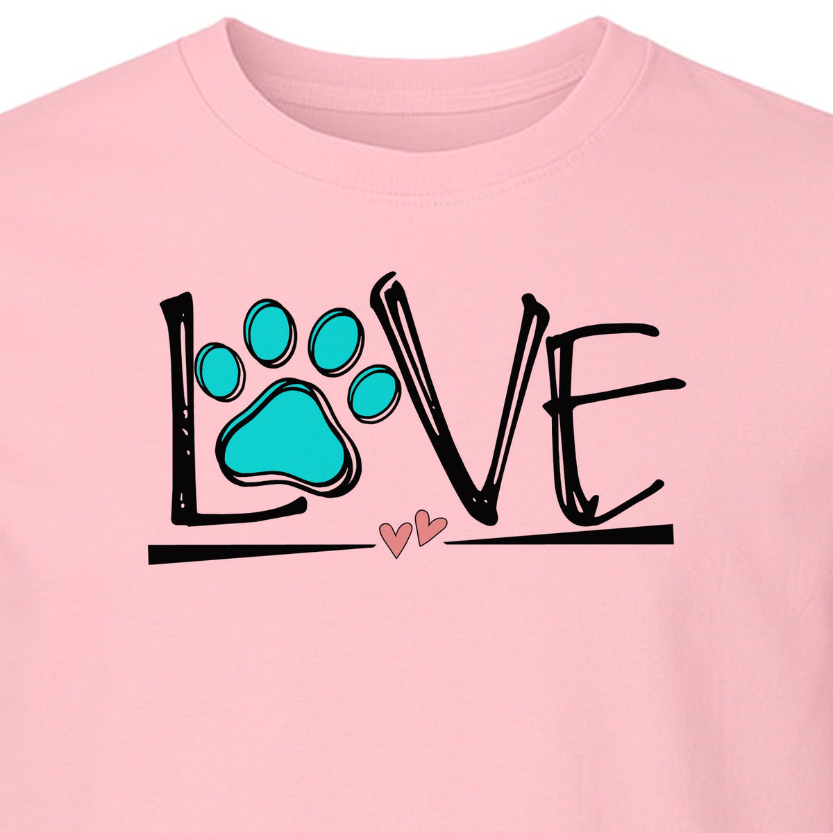 Dog Love Paw Print T-Shirt, Chalk Style Heart Graphic for Moms, Pet Owners and Animal Lovers