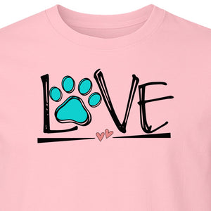 Dog Love Paw Print T-Shirt, Chalk Style Heart Graphic for Moms, Pet Owners and Animal Lovers