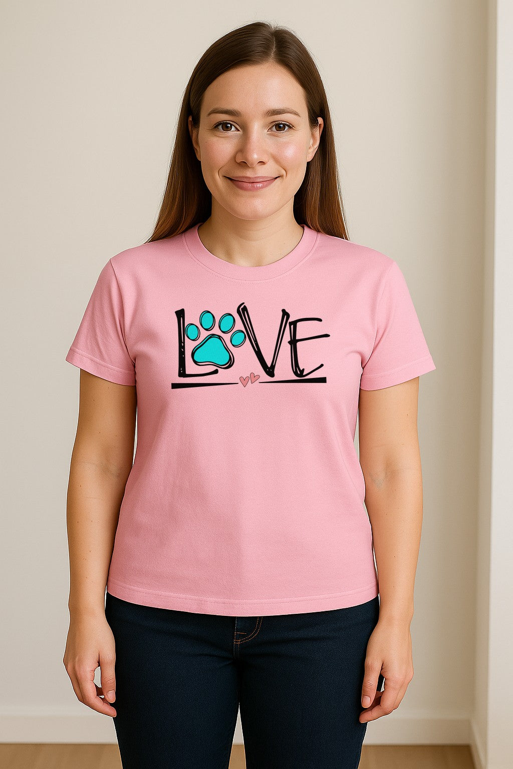 Dog Love Paw Print T-Shirt, Chalk Style Heart Graphic for Moms, Pet Owners and Animal Lovers