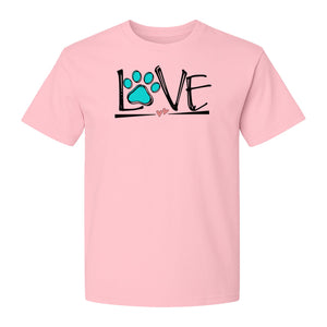 Dog Love Paw Print T-Shirt, Chalk Style Heart Graphic for Moms, Pet Owners and Animal Lovers