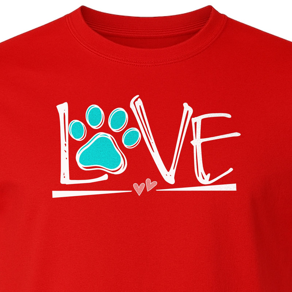 Dog Love Paw Print T-Shirt, Chalk Style Heart Graphic for Moms, Pet Owners and Animal Lovers