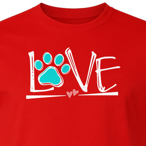 Dog Love Paw Print T-Shirt, Chalk Style Heart Graphic for Moms, Pet Owners and Animal Lovers