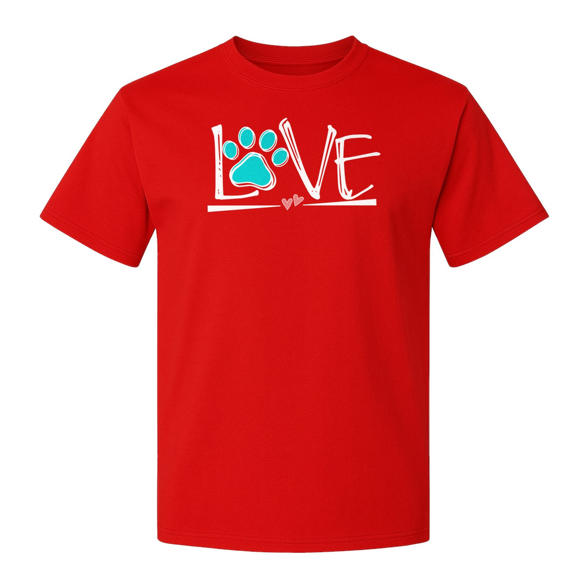 Dog Love Paw Print T-Shirt, Chalk Style Heart Graphic for Moms, Pet Owners and Animal Lovers