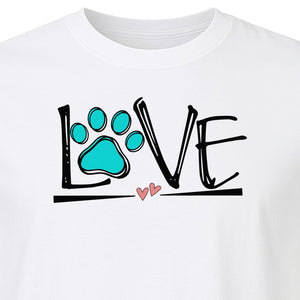 Dog Love Paw Print T-Shirt, Chalk Style Heart Graphic for Moms, Pet Owners and Animal Lovers