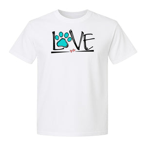 Dog Love Paw Print T-Shirt, Chalk Style Heart Graphic for Moms, Pet Owners and Animal Lovers
