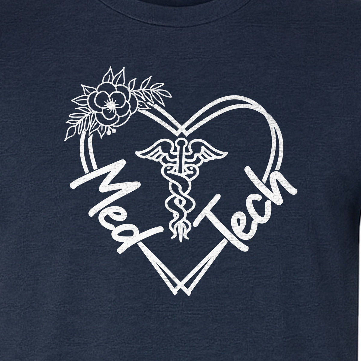 Med Tech T-Shirt, Floral Heart Caduceus Design for Laboratory Technicians and Medical Staff