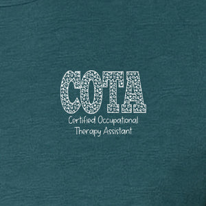 COTA T-Shirt, Certified Occupational Therapy Assistant Left Chest Print for Graduates and Rehab Staff