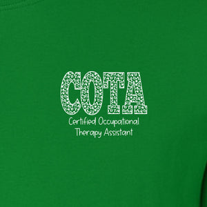 COTA T-Shirt, Certified Occupational Therapy Assistant Left Chest Print for Graduates and Rehab Staff
