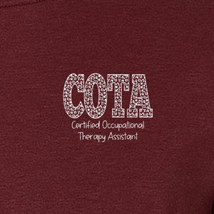 COTA T-Shirt, Certified Occupational Therapy Assistant Left Chest Print for Graduates and Rehab Staff