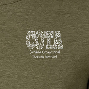 COTA T-Shirt, Certified Occupational Therapy Assistant Left Chest Print for Graduates and Rehab Staff