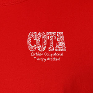 COTA T-Shirt, Certified Occupational Therapy Assistant Left Chest Print for Graduates and Rehab Staff