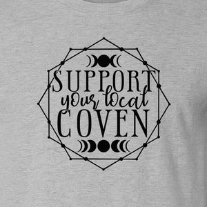 Witch T-Shirt, Support Your Local Coven Moon Phase Graphic for Halloween and Witchcraft Fans