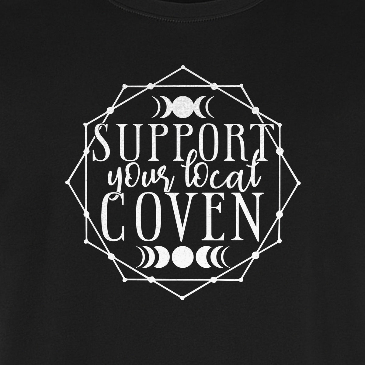 Witch T-Shirt, Support Your Local Coven Moon Phase Graphic for Halloween and Witchcraft Fans