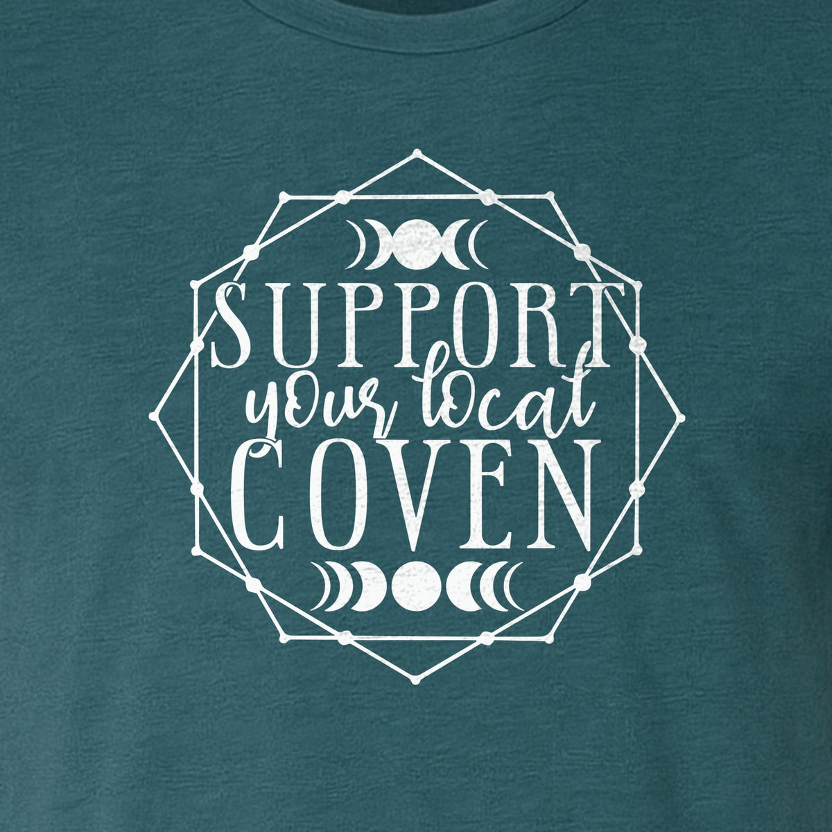 Witch T-Shirt, Support Your Local Coven Moon Phase Graphic for Halloween and Witchcraft Fans