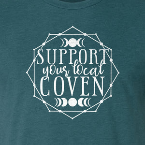 Witch T-Shirt, Support Your Local Coven Moon Phase Graphic for Halloween and Witchcraft Fans