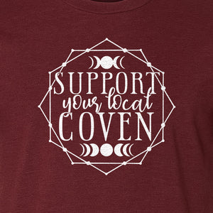 Witch T-Shirt, Support Your Local Coven Moon Phase Graphic for Halloween and Witchcraft Fans