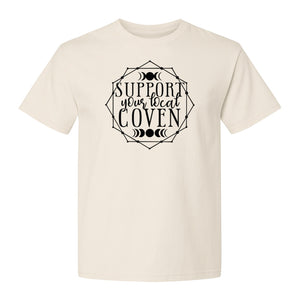 Witch T-Shirt, Support Your Local Coven Moon Phase Graphic for Halloween and Witchcraft Fans