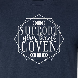 Witch T-Shirt, Support Your Local Coven Moon Phase Graphic for Halloween and Witchcraft Fans