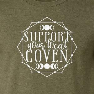 Witch T-Shirt, Support Your Local Coven Moon Phase Graphic for Halloween and Witchcraft Fans