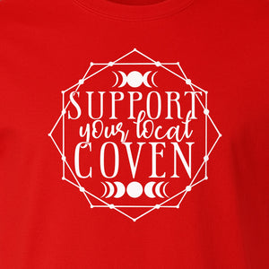 Witch T-Shirt, Support Your Local Coven Moon Phase Graphic for Halloween and Witchcraft Fans