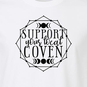 Witch T-Shirt, Support Your Local Coven Moon Phase Graphic for Halloween and Witchcraft Fans