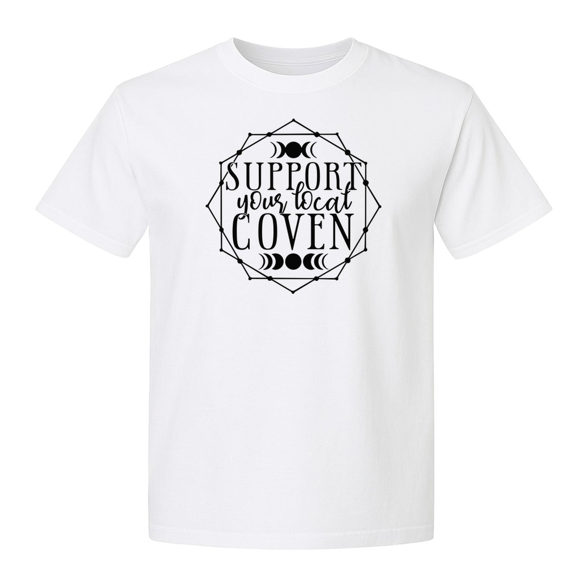 Witch T-Shirt, Support Your Local Coven Moon Phase Graphic for Halloween and Witchcraft Fans