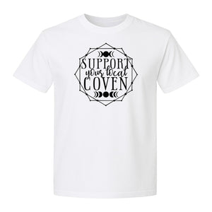 Witch T-Shirt, Support Your Local Coven Moon Phase Graphic for Halloween and Witchcraft Fans