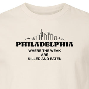 Philadelphia Skyline T-Shirt, Where the Weak Are Killed and Eaten Funny City Joke Design
