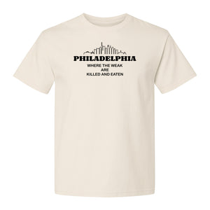 Philadelphia Skyline T-Shirt, Where the Weak Are Killed and Eaten Funny City Joke Design