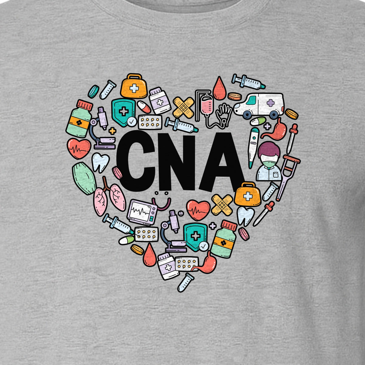 CNA T-Shirt, Heart Medical Icons Design for Nursing Students and Healthcare Workers