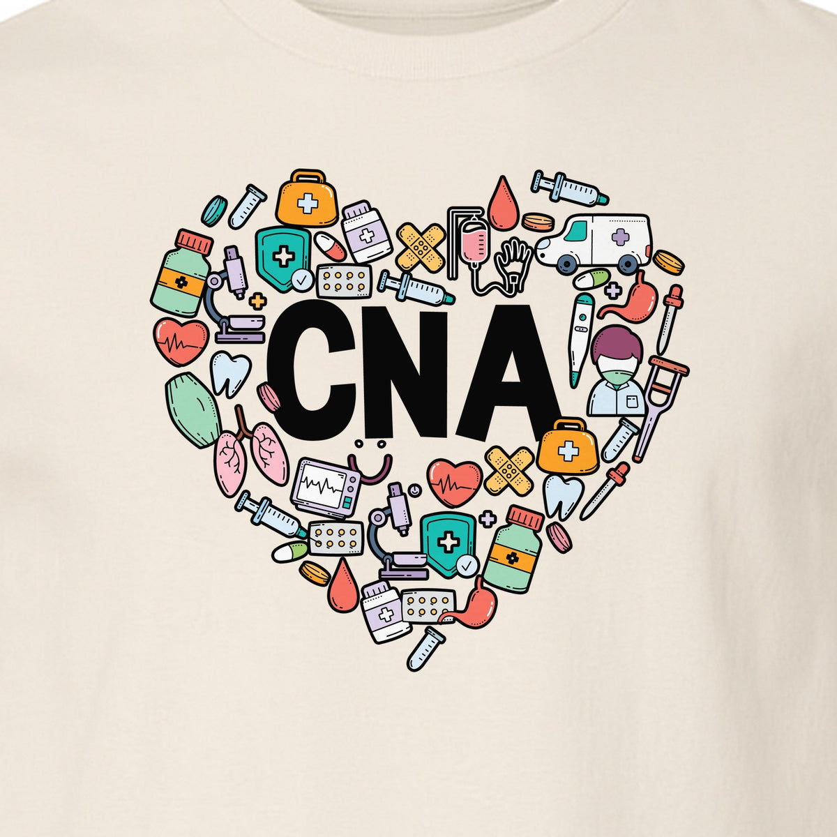 CNA T-Shirt, Heart Medical Icons Design for Nursing Students and Healthcare Workers
